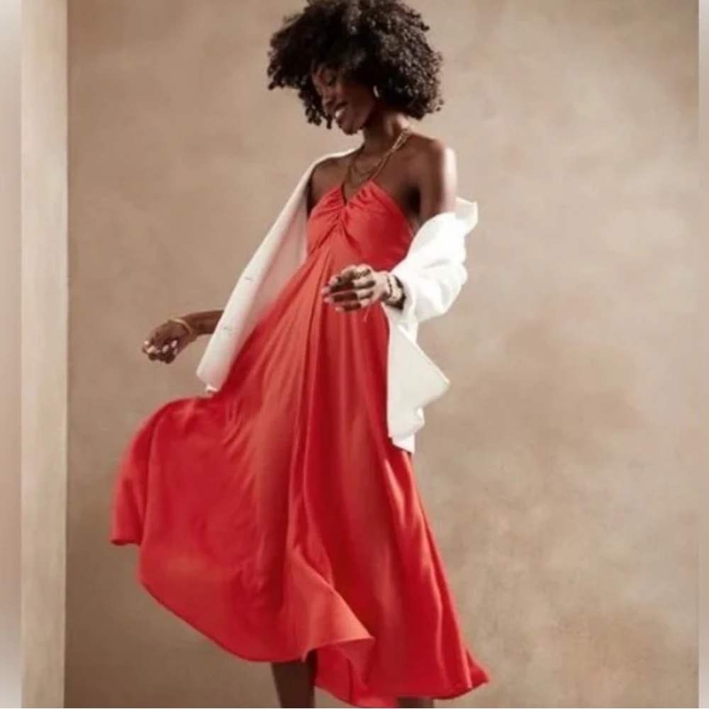 Banana republic ruched halter slip dress - NEW red XL
